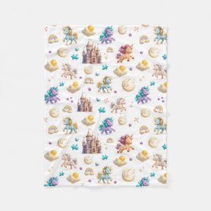 Unicorns & Fairytale Castle - Fantasy Kids Bedding Fleece Blanket