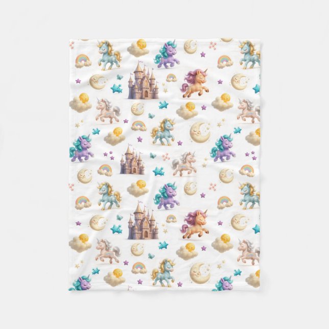 Unicorns & Fairytale Castle - Fantasy Kids Bedding Fleece Blanket (Front)