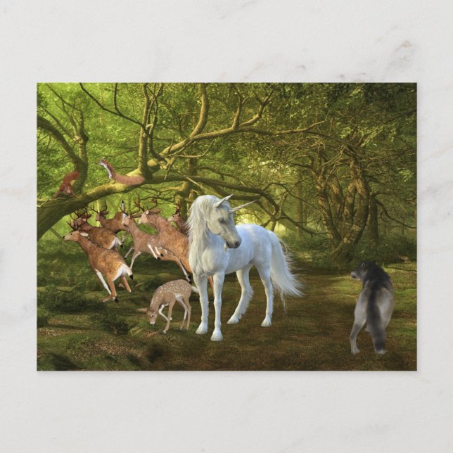 Unicorns Forest Defender Deer Wolf Postcard (Front)