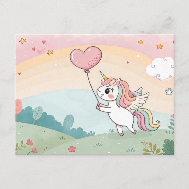 Unicorn's Heart Balloon Postcard (Front)