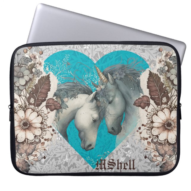 "Unicorns, Hearts and Lace" Customisable Laptop Sleeve (Front)