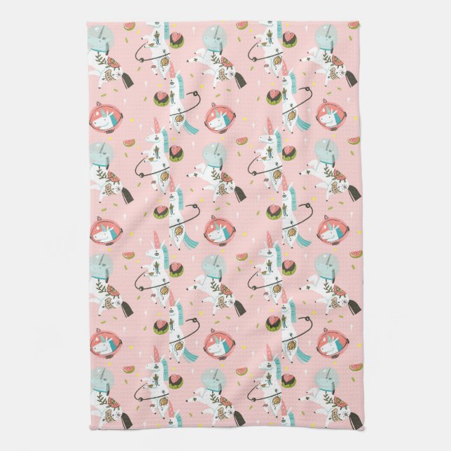 Unicorns In Space Pattern Tea Towel (Vertical)