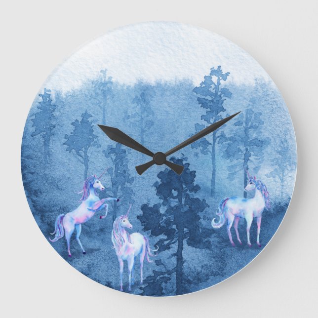 Unicorns in the mist large clock (Front)