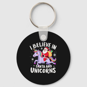 Unicorns Lover I Believe In Santa And Unicorns Chr Key Ring