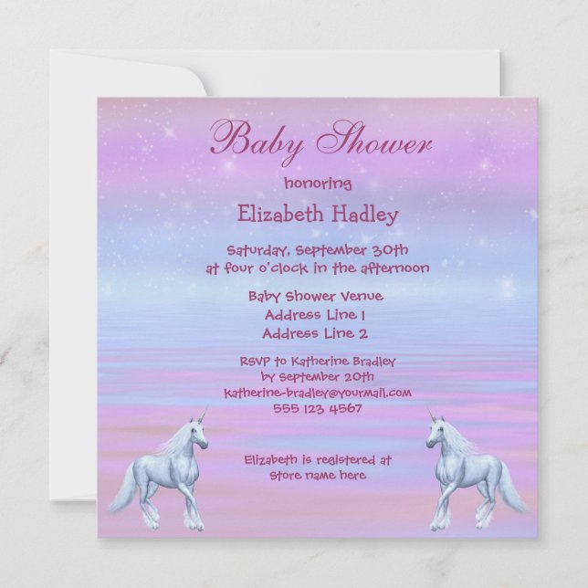 Unicorns Magical Fantasy Girls Baby Shower Invitation (Front)