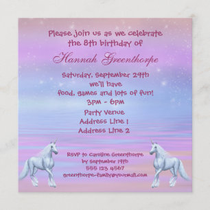 Unicorns Magical Fantasy Girls Birthday Party Invitation