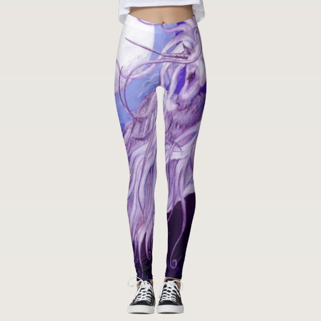 Unicorns Moons Lunar Pegasus Purple Blue Horse Leggings (Front)