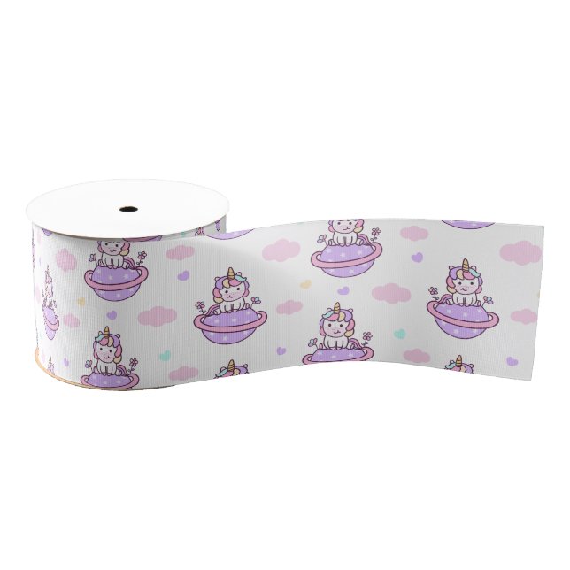  Unicorns on Planets Magical Space Pattern  Grosgrain Ribbon (Spool)