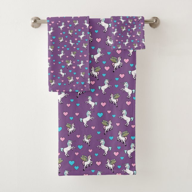 Unicorns, Pegasus and Hearts Bath Towel Set (Insitu)