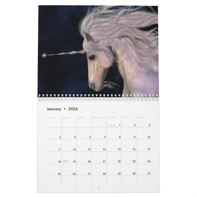 Unicorns & Pegasus Calendar (Jan 2026)