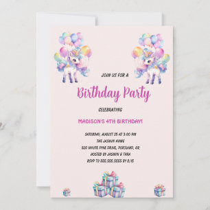 Unicorns Purple Watercolor Birthday Party  Invitation