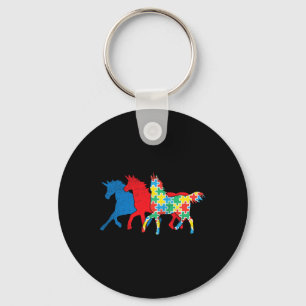 Unicorns Puzzle Blue Red Autism Awareness ASL Girl Key Ring