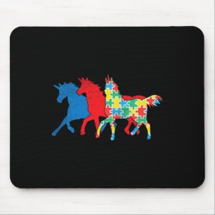 Unicorns Puzzle Blue Red Autism Awareness ASL Girl Mouse Mat