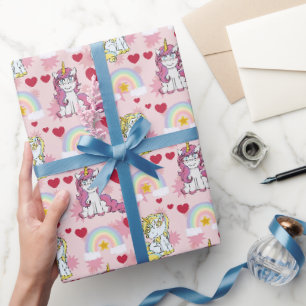 Unicorns, Rainbows and Hearts Pattern Wrapping Paper