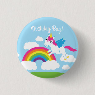 Unicorns & Rainbows Cute 1st Birthday Party Theme 3 Cm Round Badge
