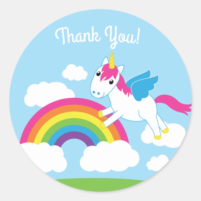 Unicorns & Rainbows Cute 1st Birthday Party Theme Classic Round Sticker (Front)