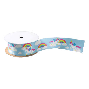 Unicorns & Rainbows Cute 1st Birthday Party Theme Satin Ribbon