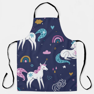 Unicorns Rainbows: Cute Cartoon Seamless Apron