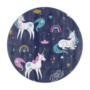 Unicorns Rainbows: Cute Cartoon Seamless Cutting Board