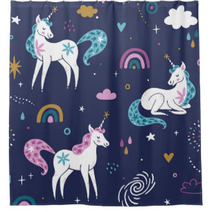 Unicorns Rainbows: Cute Cartoon Seamless Shower Curtain