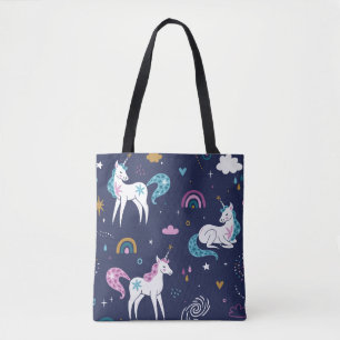 Unicorns Rainbows: Cute Cartoon Seamless Tote Bag