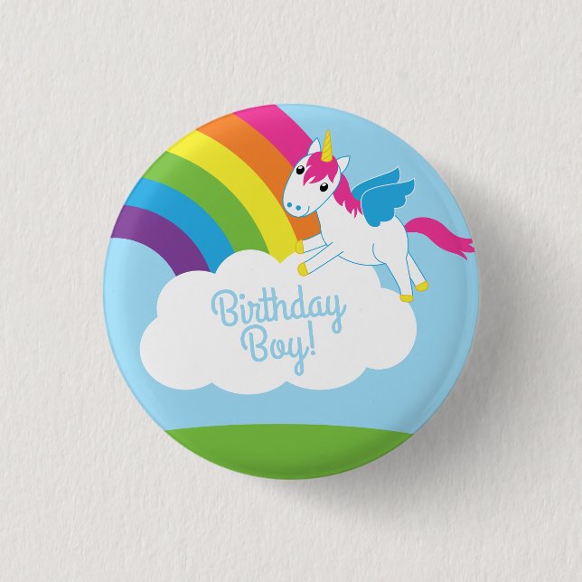 Unicorns & Rainbows Kid's Birthday Party Cute 3 Cm Round Badge (Front)