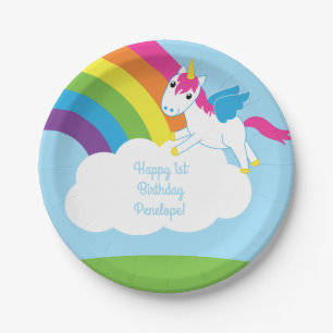 Unicorns & Rainbows Kid's Birthday Party Cute Paper Plate