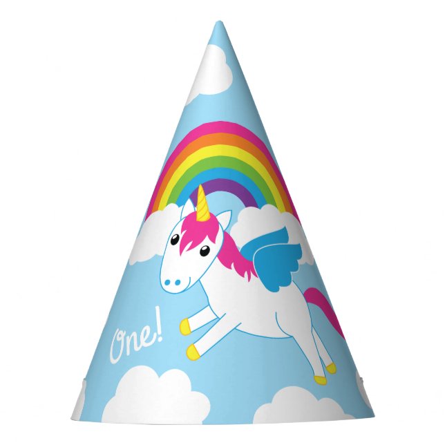 Unicorns & Rainbows Kid's Birthday Party Cute Party Hat (Front)