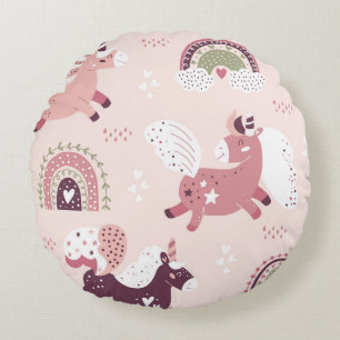Unicorns Rainbows: Pastel Magic Background. Round Cushion