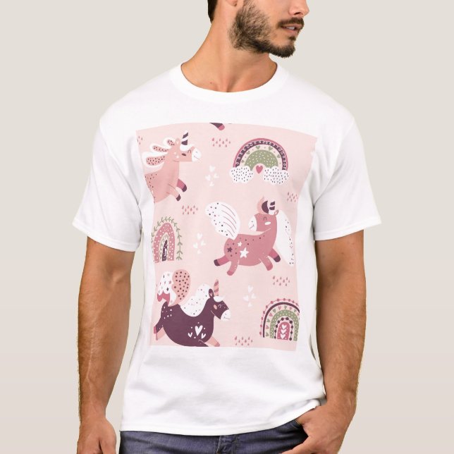 Unicorns Rainbows: Pastel Magic Background. T-Shirt (Front)