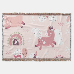 Unicorns Rainbows: Pastel Magic Background. Throw Blanket