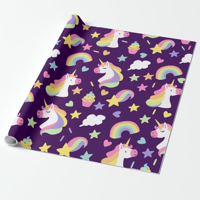 Unicorns & Rainbows Wrapping Paper (Unrolled)