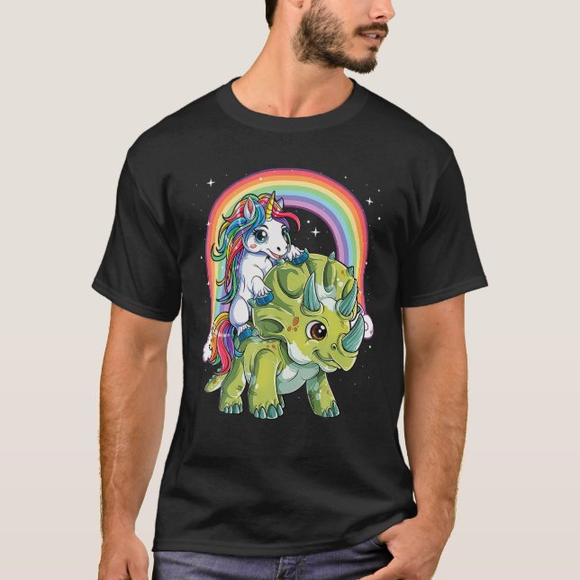 Unicorns Riding Dinosaur Triceratops Father's Day T-Shirt (Front)