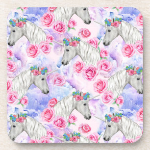 Unicorns & Roses Pattern Coaster
