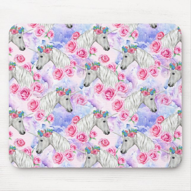 Unicorns & Roses Pattern Mouse Mat (Front)