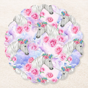 Unicorns & Roses Pattern Paper Coaster
