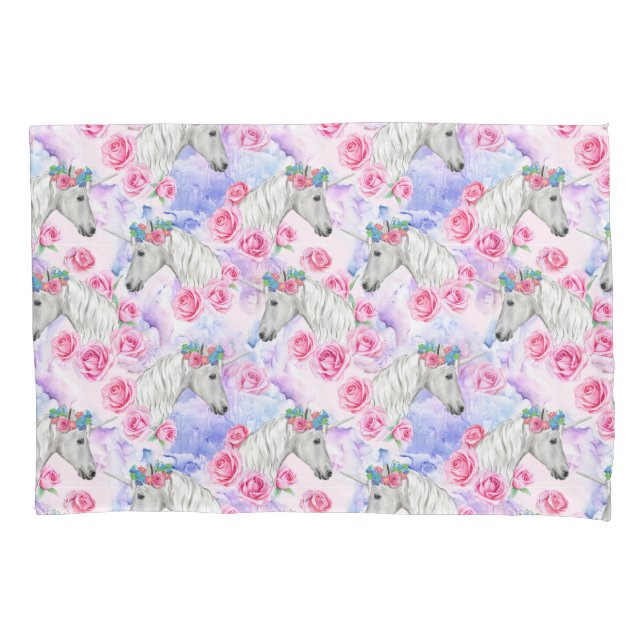 Unicorns & Roses Pattern Pillowcase (Front-Left)