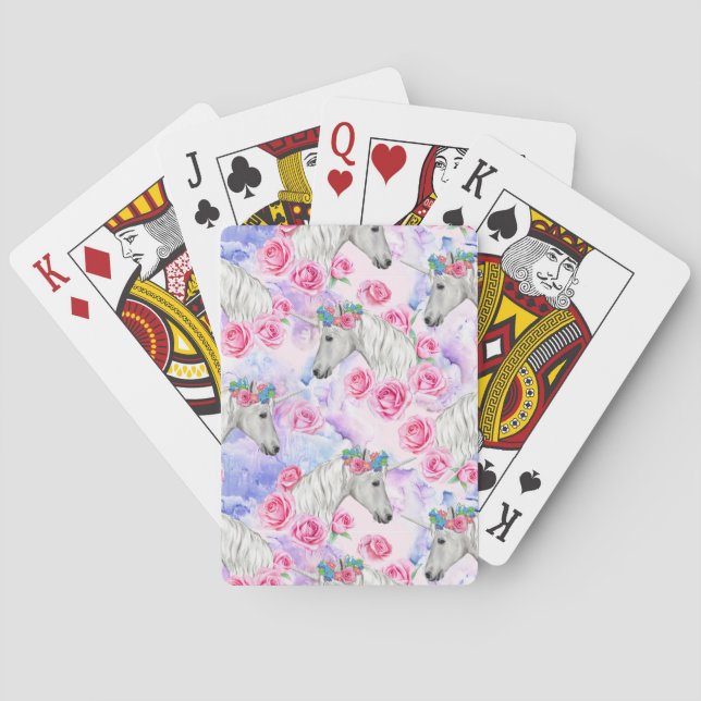 Unicorns & Roses Pattern Playing Cards (Back)