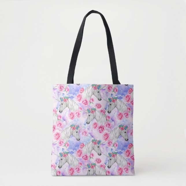 Unicorns & Roses Pattern Tote Bag (Front)