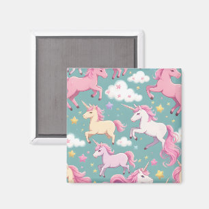 Unicorns with clouds and stars pattern magnet