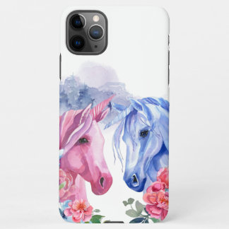 Unicorns with Flowers Watercolor Art iPhone 11Pro Max Case