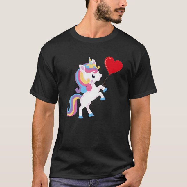 Unicorns With Heart Balloon Valentines Day Love Bo T-Shirt (Front)