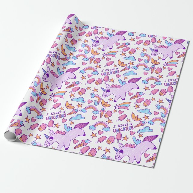 Unicorns Wrapping Paper (Unrolled)