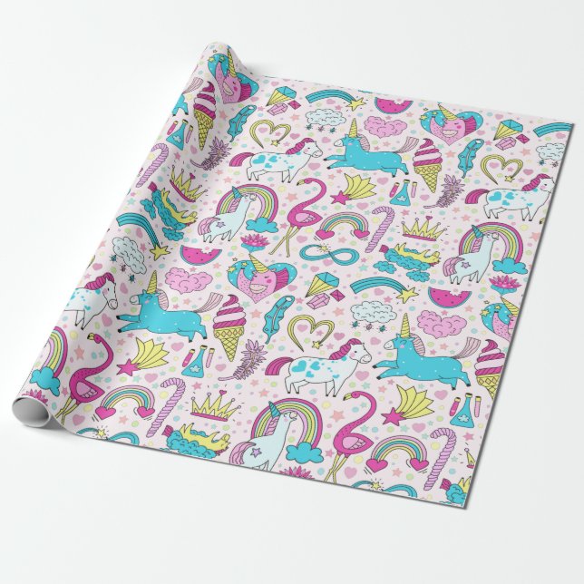 Unicorns Wrapping Paper (Unrolled)
