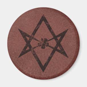 Unicursal Hexagram Thelemic Symbol on Red Leather Magnet