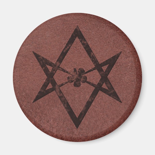 Unicursal Hexagram Thelemic Symbol on Red Leather Magnet (Front)