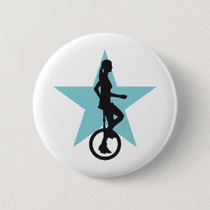 unicycle rider 6 cm round badge