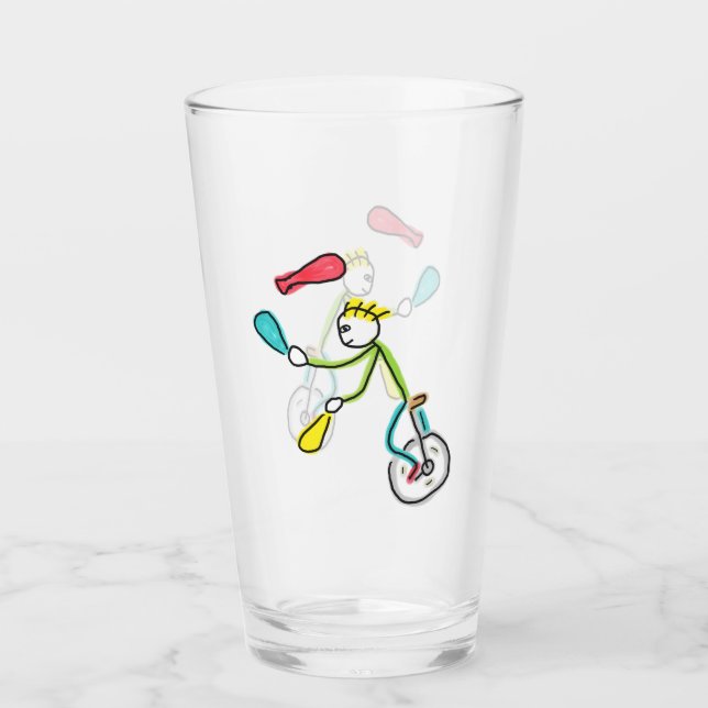 Unicycle Stickman Juggler Glass (Front)