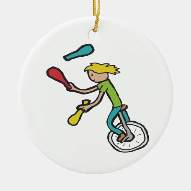 Unicycling Juggling Ceramic Tree Decoration (Front)