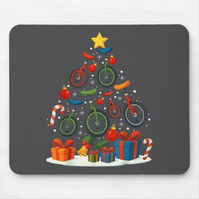 Unicycling Unicycle Christmas Tree Xmas  Mouse Mat (Front)